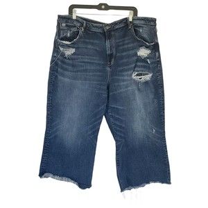 American Eagle Womens Jeans Plus Size 24 Wide Leg Cropped Stretch Distressed